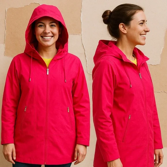 Luii for Anthropologie Fuchsia Travel Hooded Jacket Yellow Lining Size L NWOT - Picture 10 of 15